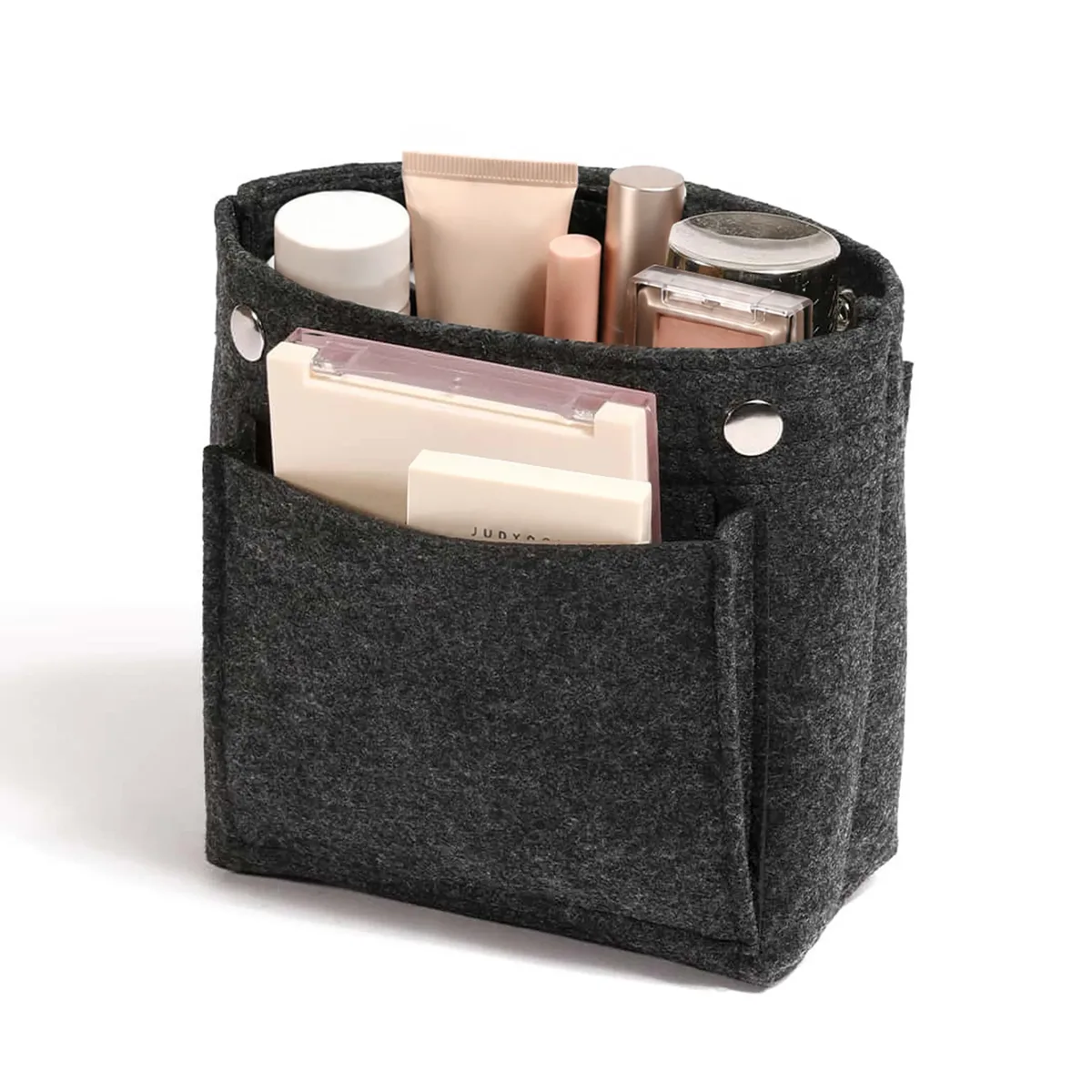 organisateur de sac à main en feutre ultra-plat avec fermeture à bouton-pression, sac de maquillage intégré avec plusieurs poches pour sac à main et sac fourre-tout