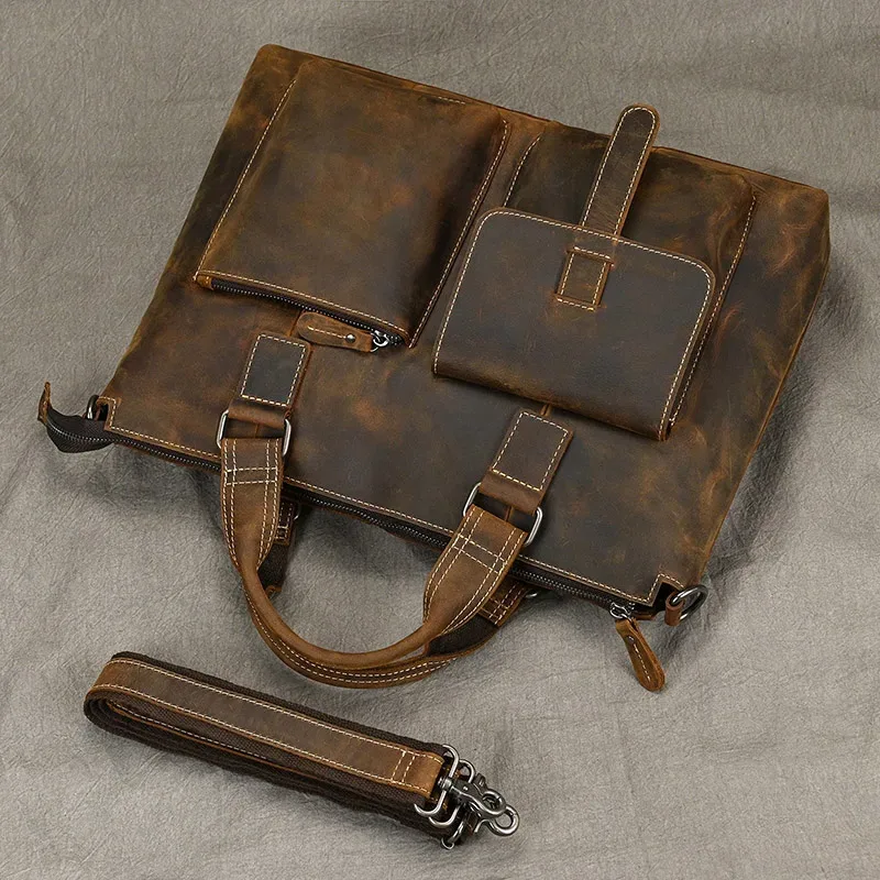 mode crazy horse mallette en cuir sac hommes sacs pour ordinateur portable hommes officetote sac en cuir de vache sac à main a4 portefeuille hommes sacs à main