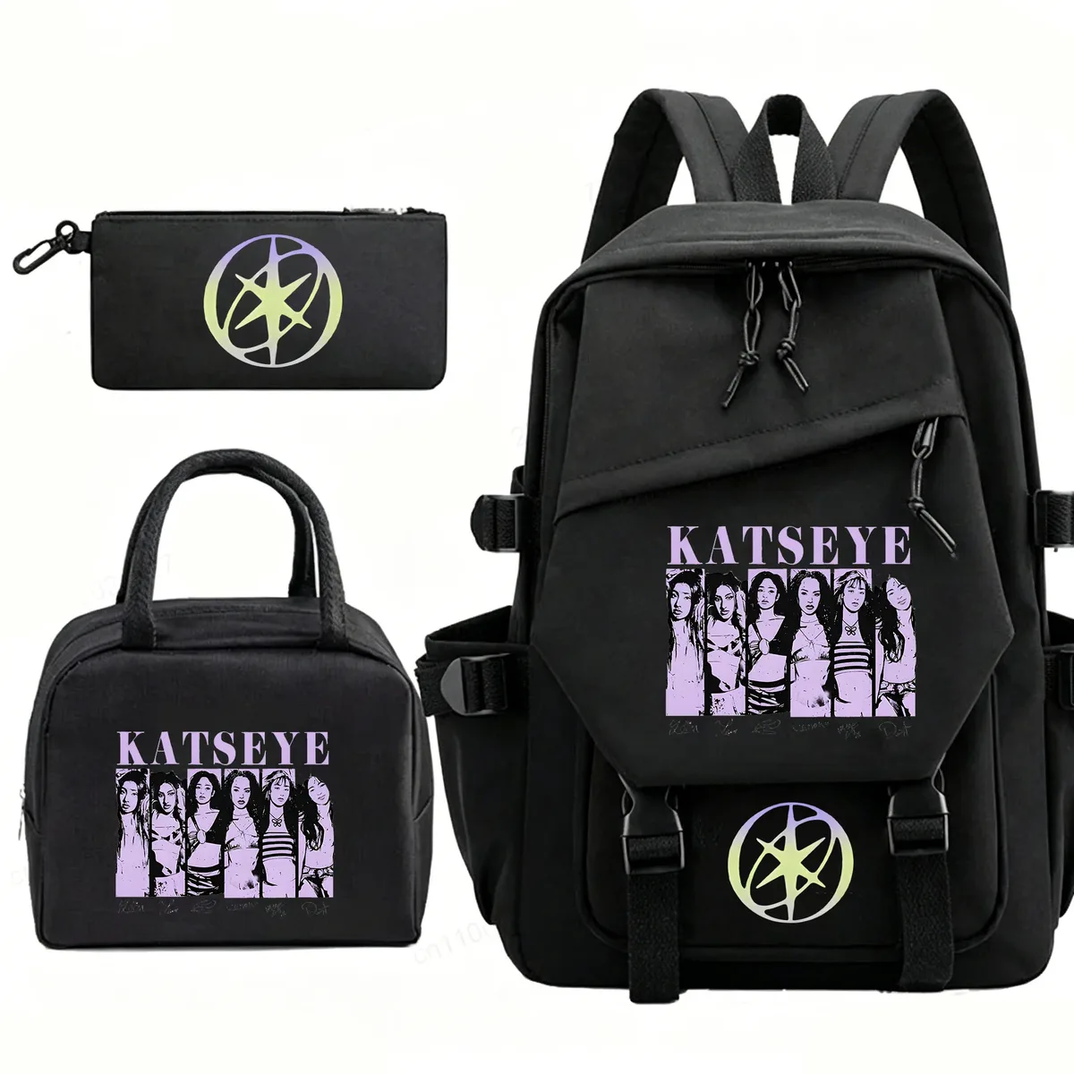 sac à dos kpop group katseye, grande capacité, cartable pour étudiants, hommes et femmes, sac à dos pour ordinateur, sacs à déjeuner, trousse à crayons, ensemble de 3 pièces