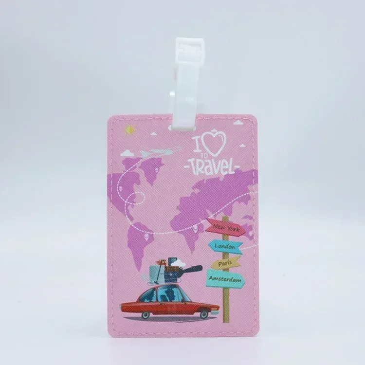 porte-adresse d'identification de valise en pu, étiquette d'embarquement de bagages, étiquette portable créative de voyage, accessoires de voyage de haute qualité, étiquette de bagage