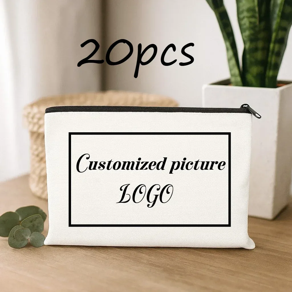 20 sacs cosmétiques personnalisables en toile avec fermeture éclair noire, trousses à crayons pour voyages, école, mariages et cadeaux de vacances