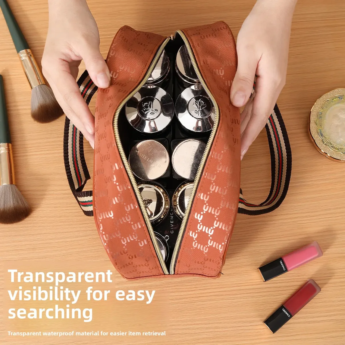 nouvelle trousse de maquillage en cuir de haute qualité, grande capacité, sac à main portable, trousse de toilette étanche pour salle de bain, doublure en polyester durable