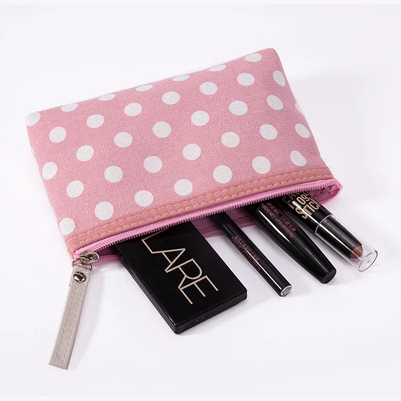 Sac de maquillage en toile imprimé de points, sacs à cosmétiques pour femmes, trousse de toilette, organisateur de téléphone, pochette pour clé de téléphone, porte-monnaie, sac à cosmétiques de voyage