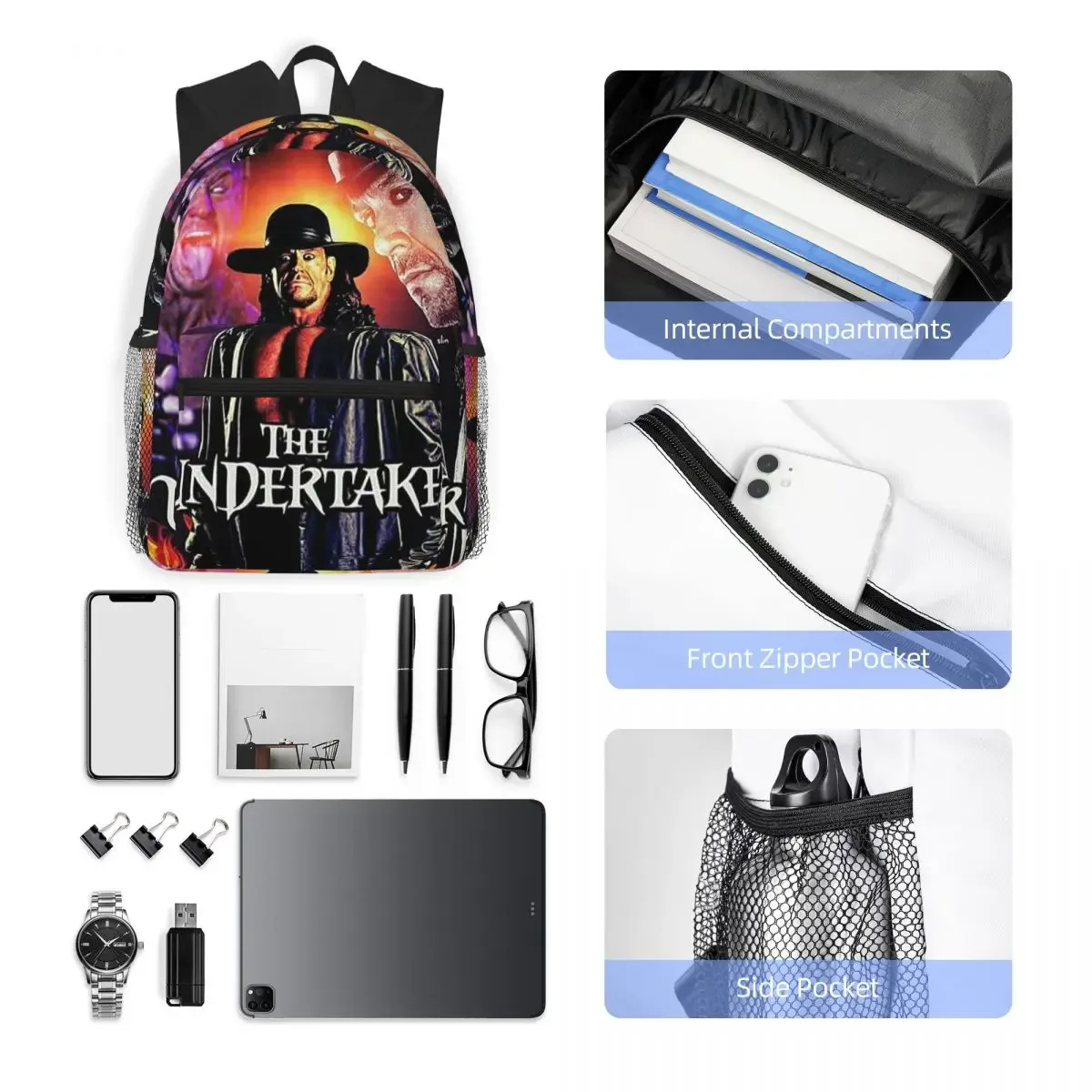 the undertaker wrestling – sac à dos de lutte professionnelle pour étudiants, sac d'école, sac à dos de randonnée pour garçons et filles, sac à bandoulière