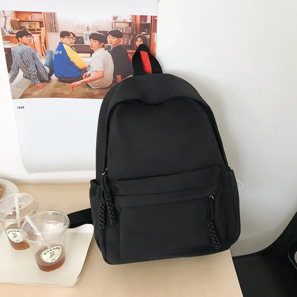 sac à bandoulière d'école en nylon portable, sac à dos réglable de grande capacité, sacs d'école de voyage de couleur unie pour étudiants adolescentes