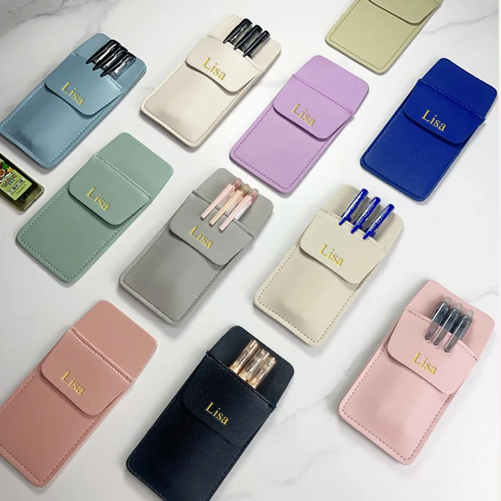 étui à stylos infirmier en cuir pu coloré moranti personnalisé avec nom, pochette double couche anti-fuite d'encre, étui de rangement pour stylos de blouse blanche