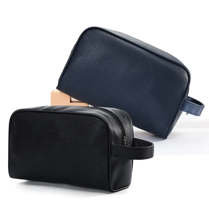 trousse de toilette homme en cuir pu avec fermeture éclair, sac de voyage cosmétique, organisateur de maquillage, pochette neceser