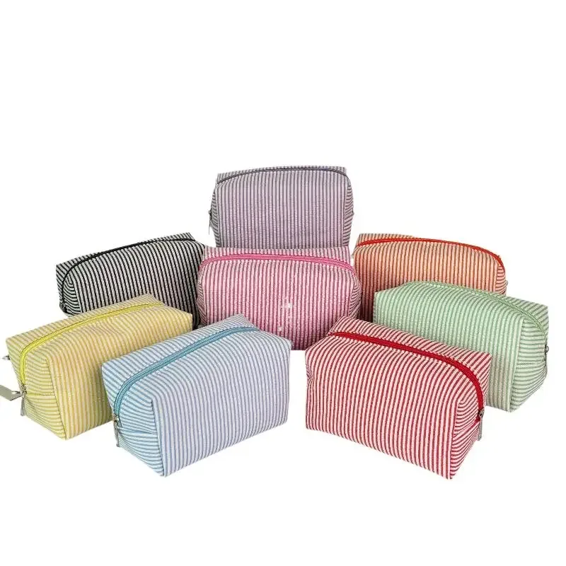 sacs à cosmétiques rayés tendance pour femmes, sacs de rangement pour maquillage avec fermeture éclair, sacs de voyage pour femmes