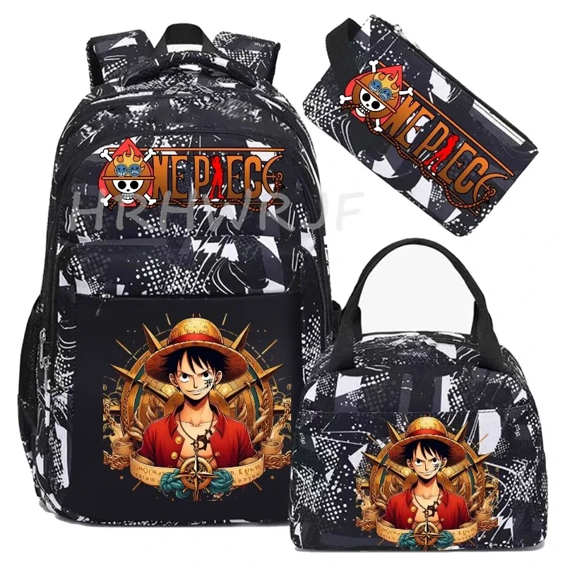 sac à dos one piece monkey d luffy 3 pièces camouflage pour adolescents, sacs d'école pour ordinateur portable, collégiens/lycéens, sacs de voyage en plein air, mochilas
