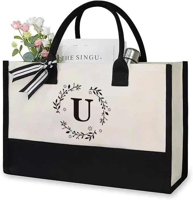 sac fourre-tout en toile lettre anniversaire cadeau de mariage personnalisé boutique logo d'affaires mode grande capacité sac à provisions bolsos 2025