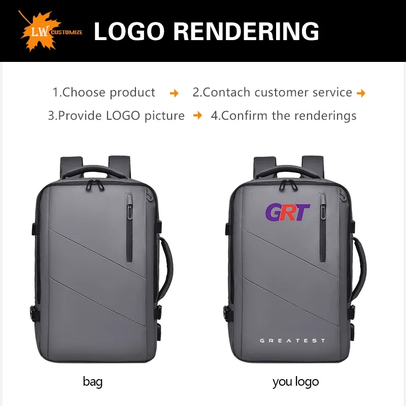sac à dos pour ordinateur portable avec logo personnalisé pour hommes, 17 pouces, multi-poches, extensible, étanche, pour l'école, voyage d'affaires, impression
