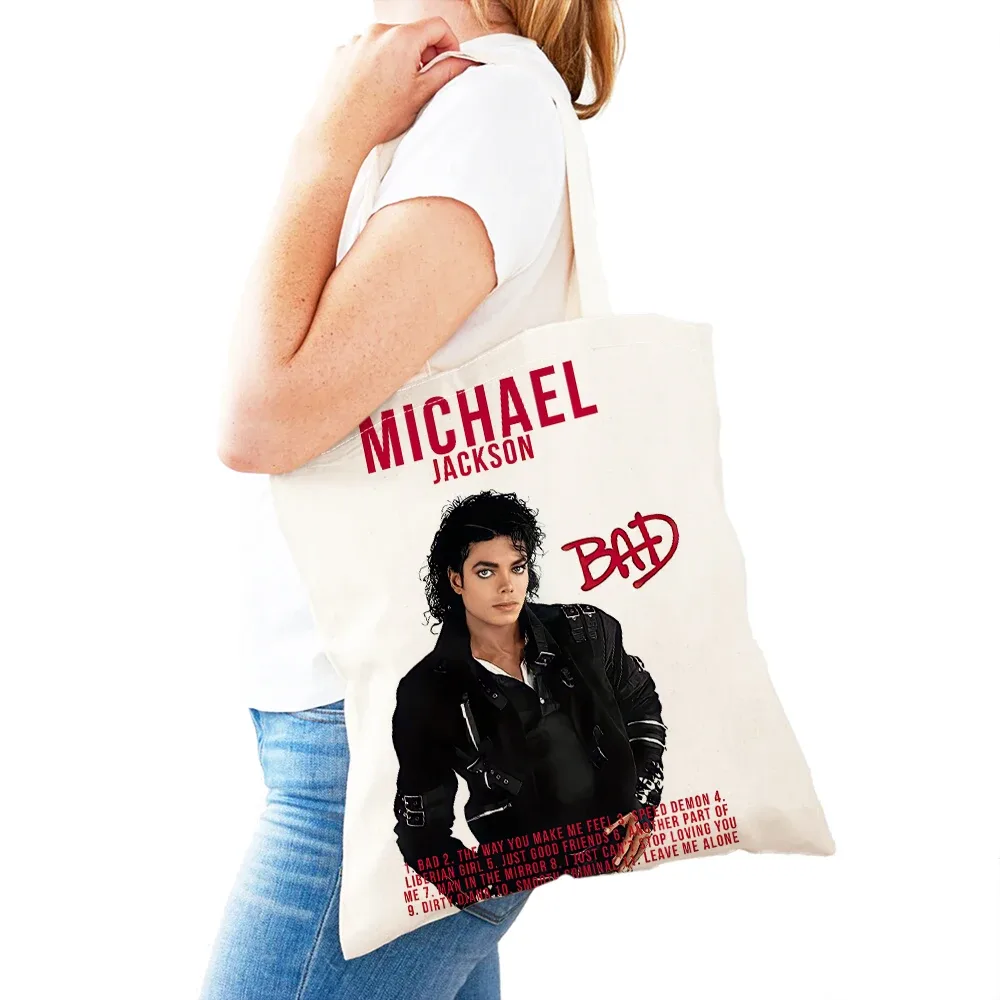 michael jackson – sac de shopping pour femmes, double impression, sacs de shopping super star lady, sac à main design, sac fourre-tout écologique, portable et pratique