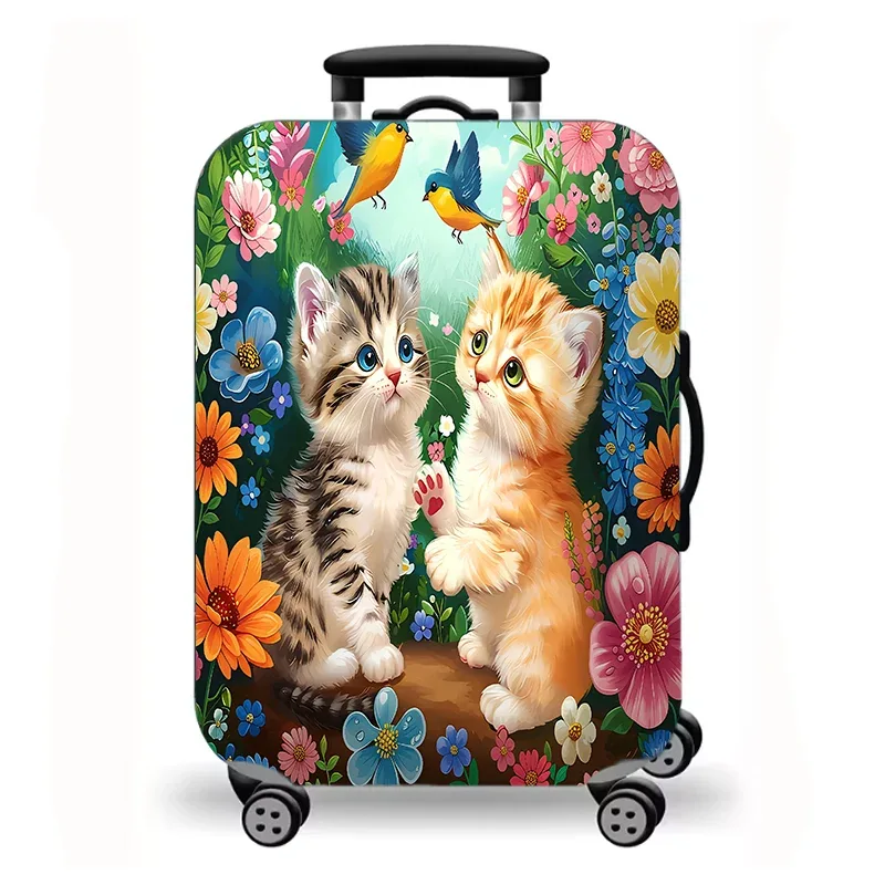 housse de bagage, housse de protection extensible pour valise, motif chaton mignon et moelleux, imprimé floral et canard, lavable, anti-rayures, pour bagages de voyage