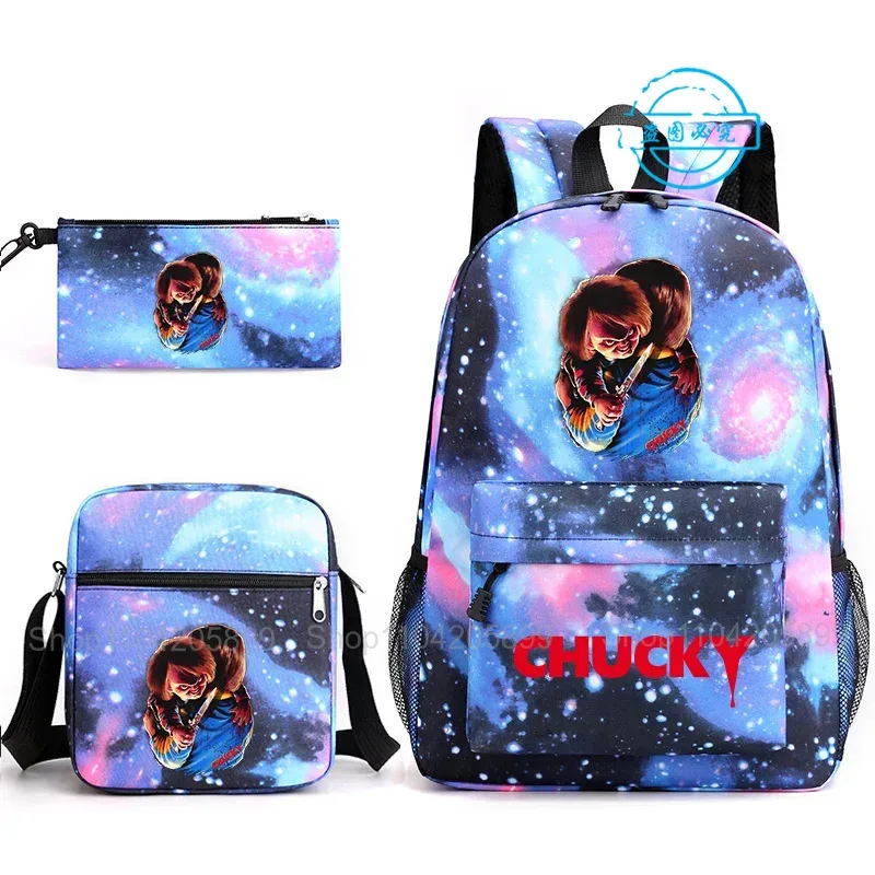 sacs à dos chucky pour enfants, 3 pièces, cartables pour étudiants et adolescents, sacs d'école pour garçons et filles, trousse à crayons, sacs à bandoulière, sac de voyage