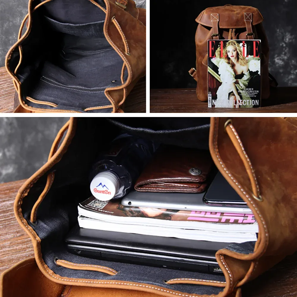 s.worker – sac à dos vintage en cuir véritable pour hommes, sac d'école vintage crazy horse, grand sac à bandoulière en cuir de vache pour ordinateur portable