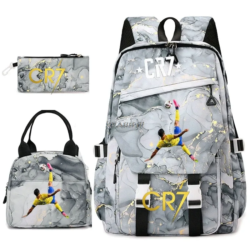 ensemble de sacs à dos pour étudiants avec imprimé cr7, sac à lunch et trousse à crayons, sac à dos de voyage pour adolescentes