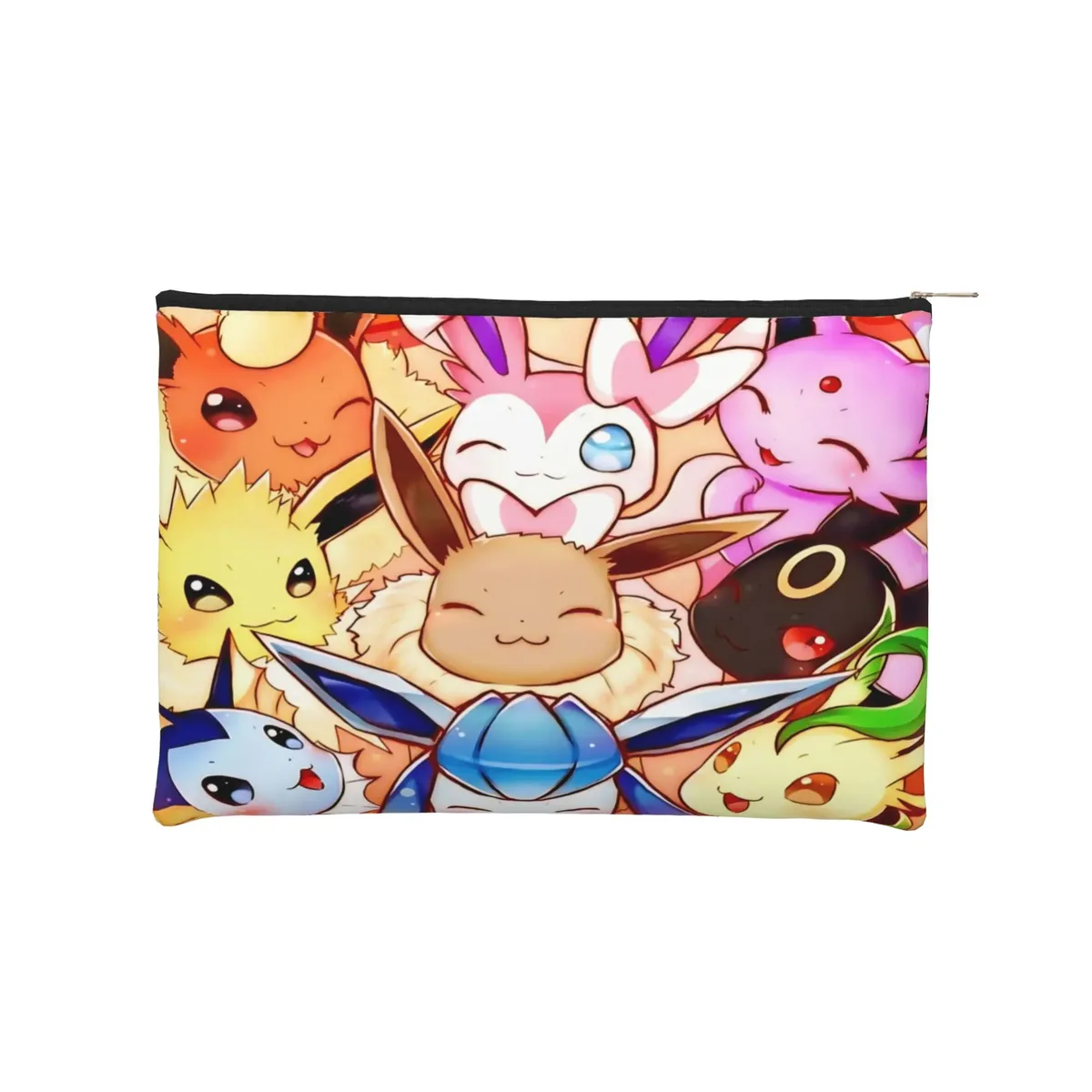 pochette pliable mignonne sur le thème de l'anime pokemon eevee eeveelution, trousse de maquillage, trousse de toilette avec fermeture éclair, pochette cosmétique de voyage