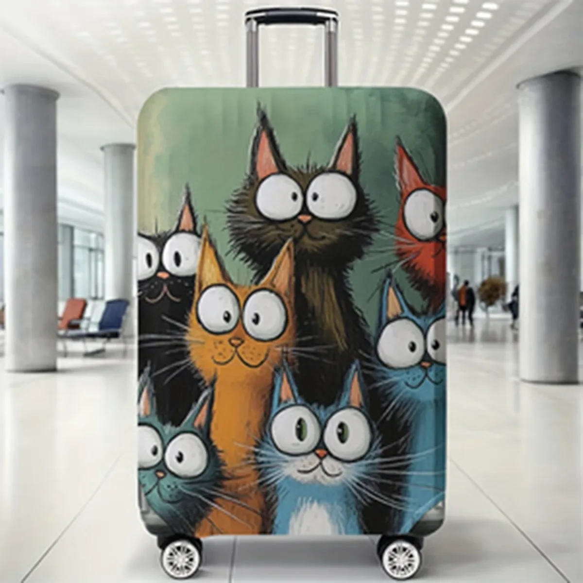housse de bagage imprimée chat de dessin animé, adaptée aux bagages de 18 à 32 pouces, manchon de poignée de bagage, accessoires de voyage
