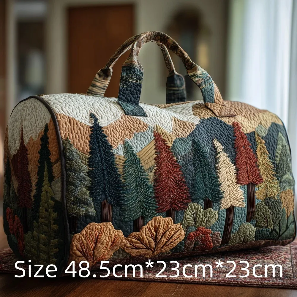 sac de voyage matelassé imprimé en 3d, fourre-tout de week-end, sac de sport, sac à main, motif cabane en montagne et forêt d'automne, paysage naturel vintage, pour femmes et hommes