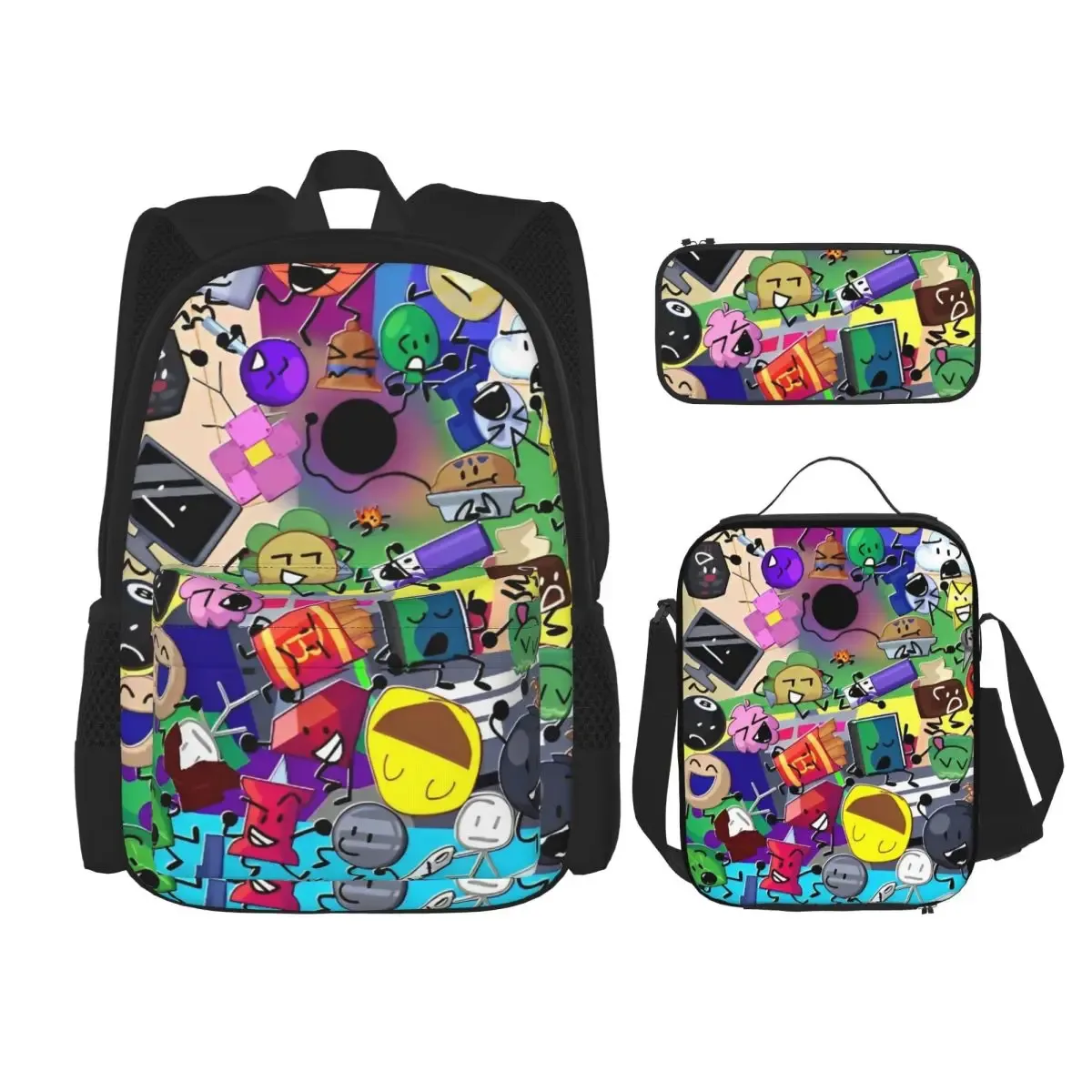 bfdi bfb et tpot bataille pour dream island dessin animé 3pecs/ensemble sac à dos pour adolescent ordinateur portable sac à bandoulière sac à déjeuner trousse à crayons