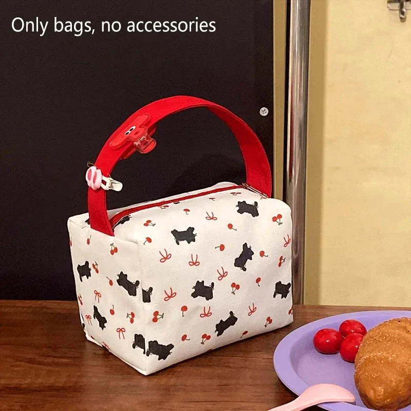 sac à cosmétiques portatif imprimé chat noir cerise, mignon, haute capacité, sac de rangement d'articles divers portables de voyage, sac de maquillage à la mode, cadeau