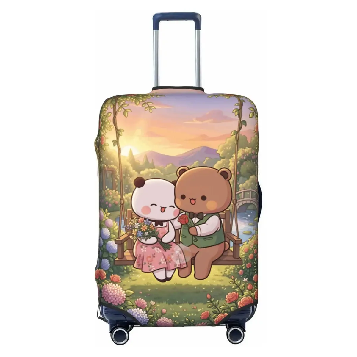 housse de valise panda bears bubu et dudu, protection professionnelle pour les voyages, étui à bagages pratique