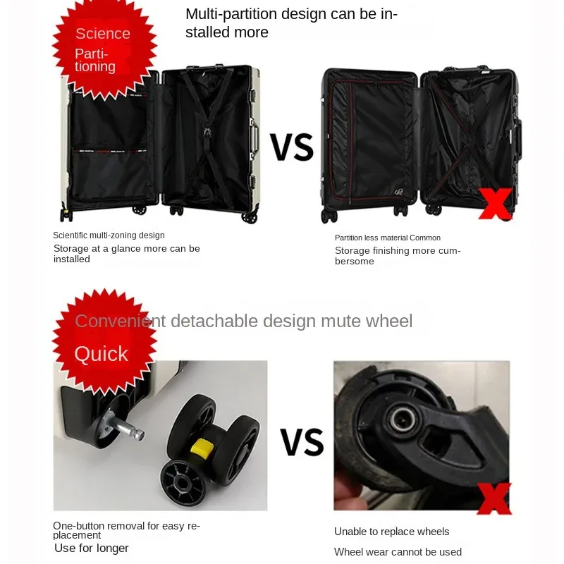 valise à roulettes 20 26 30 pouces avec cadre en aluminium, roues silencieuses, unisexe, grande capacité, valise à roulettes avec serrure à code