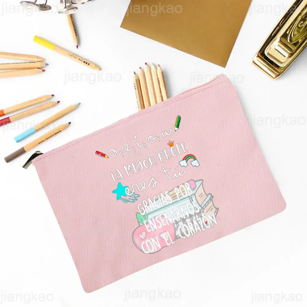 sac à crayons imprimé espagnol, meilleur professeur dans le mot, école, fournitures de papeterie, sacs de rangement, trousse de maquillage de voyage, poudre de toilette, cadeaux