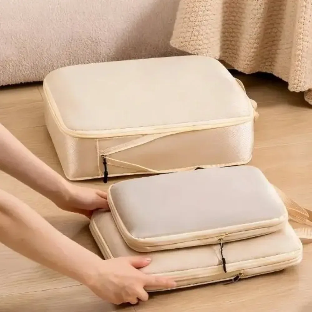 3 pièces/ensemble cubes de compression de voyage en polyester grande capacité, imperméables, portables, organisateurs de bagages auto-compressibles