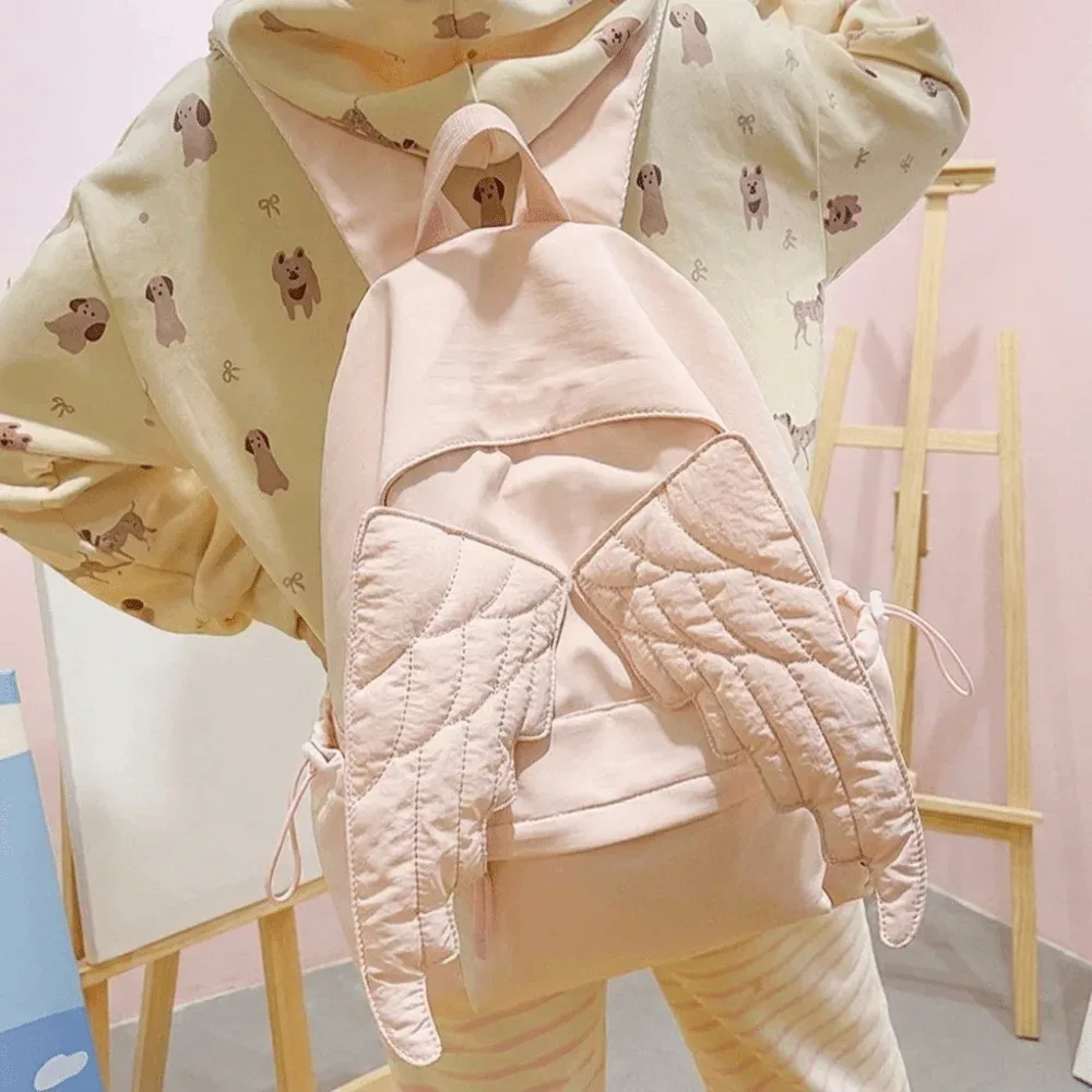 Sac à dos Y2K JK en nylon couleur unie avec ailes, style universitaire Lolita, pour étudiants, sac d'école et de voyage