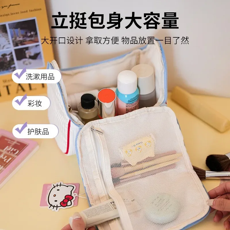 véritable trousse de maquillage hello kitty, adorable sac de rangement 3d en forme de maisonnette, grande capacité, sac à main de voyage.