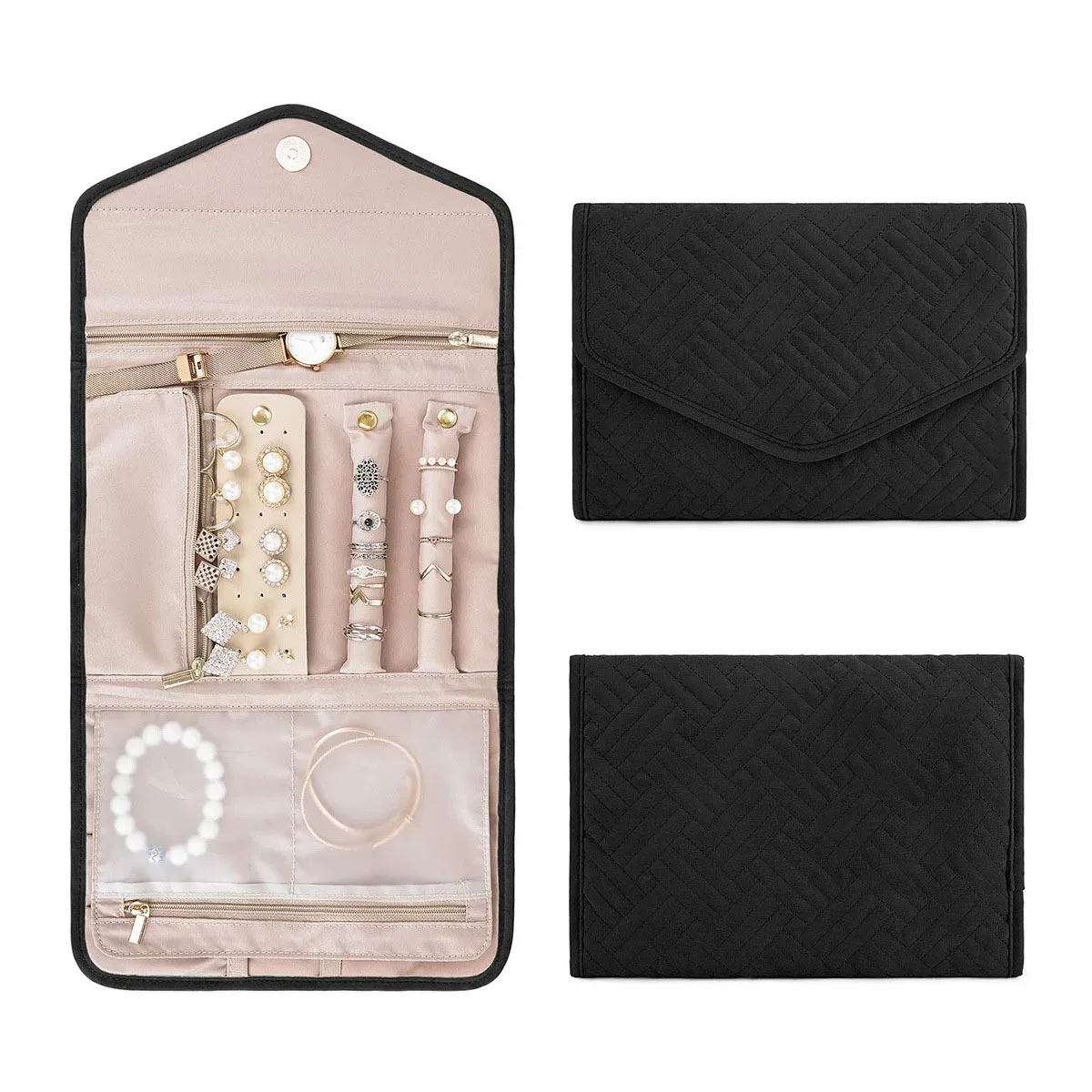 sac de rangement de bijoux pliable, sac à main portable, rangement de bijoux pour colliers, bagues, boucles d'oreilles, boîte à bijoux de voyage à domicile