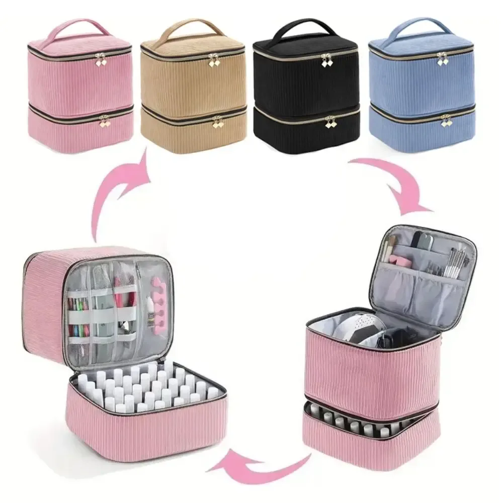 Sac de rangement de vernis à ongles Double couche, sac de Kit de soins des ongles portatif de grande capacité, sac de rangement d'huile essentielle à 30 grilles