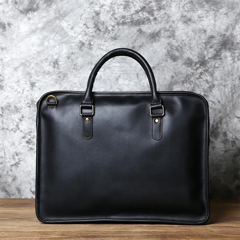 nzpj porte-documents en cuir pour hommes sac à main rétro couche supérieure en peau de vache pochette d'ordinateur sac à bandoulière en cuir de cheval fou sac de luxe