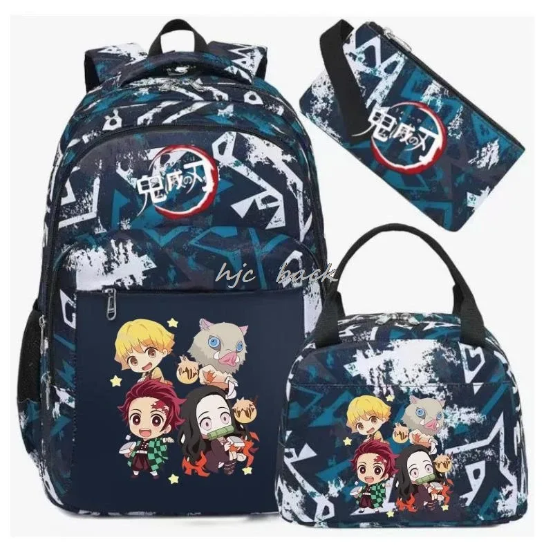 lot de 3 sacs à dos kamado nezuko demon slayer camouflage avec sac à déjeuner pour adolescents, sacs d'école pour étudiants, ensemble de voyage décontracté