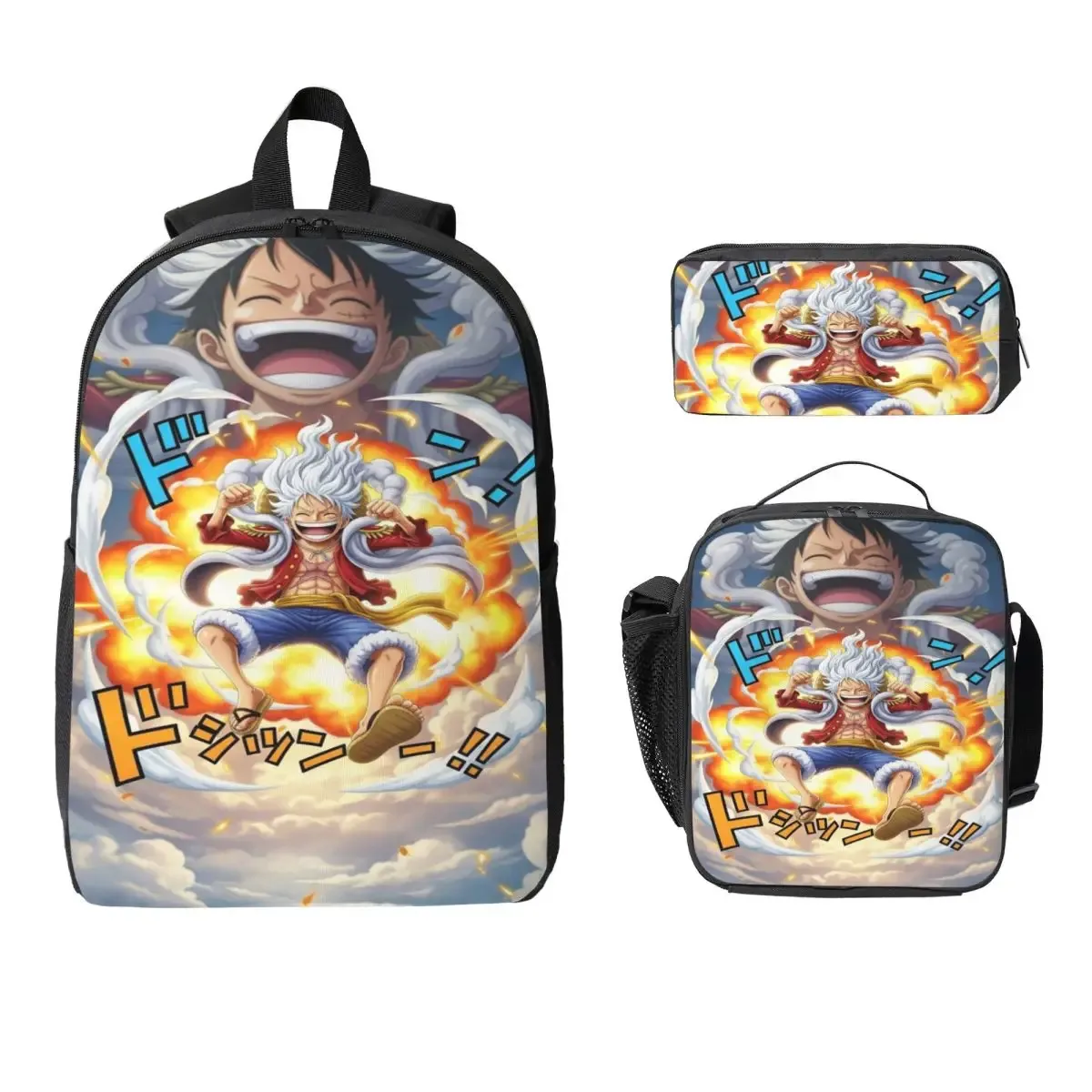 ensemble de 3 sacs à dos luffy one piece pour enfants, avec trousse à crayons, sac à livres et boîte à lunch pour les élèves.