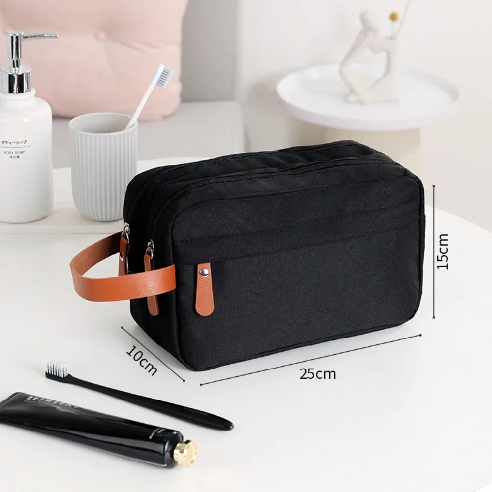 trousse de toilette de voyage couleur unie double couche portable pour homme avec compartiments grande capacité