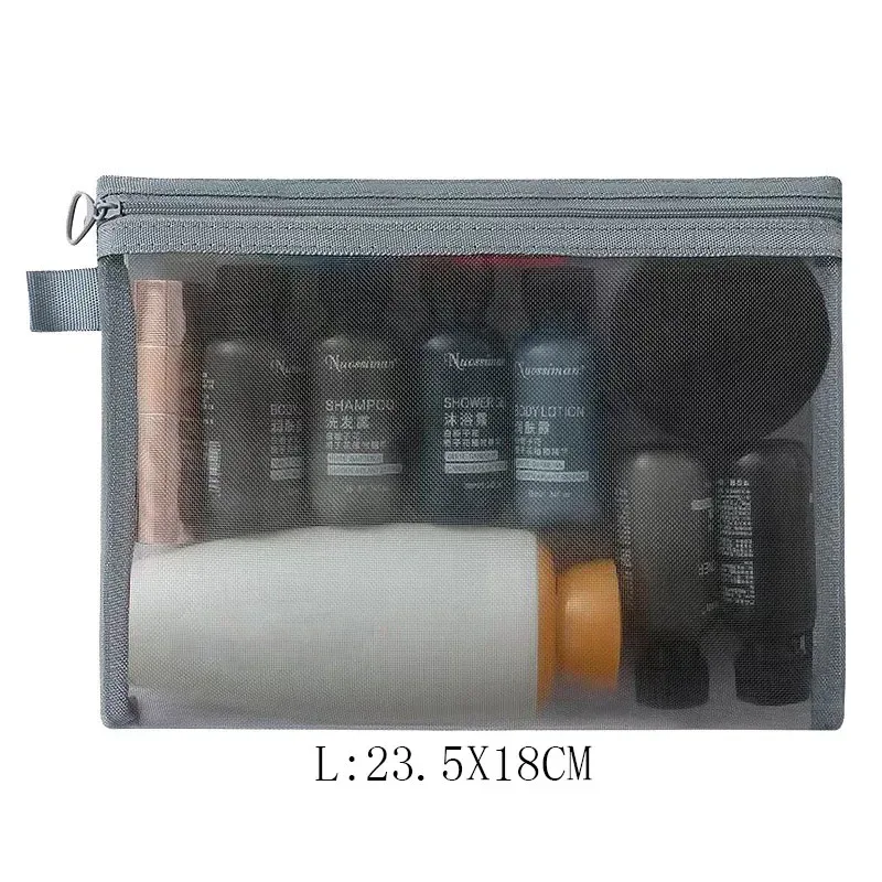 grande trousse de toilette zippée pour femme, noire, blanche, grise, organiseur de maquillage, pochette transparente en maille, sac de voyage pour maquillage