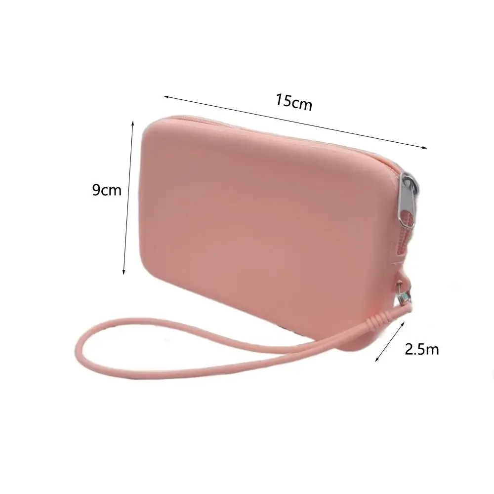 sac à cosmétiques rectangulaire en silicone, porte-monnaie de couleur unie de grande capacité, sac pour petits articles, sac pour écouteurs, sac de rangement pour rouge à lèvres pour femmes