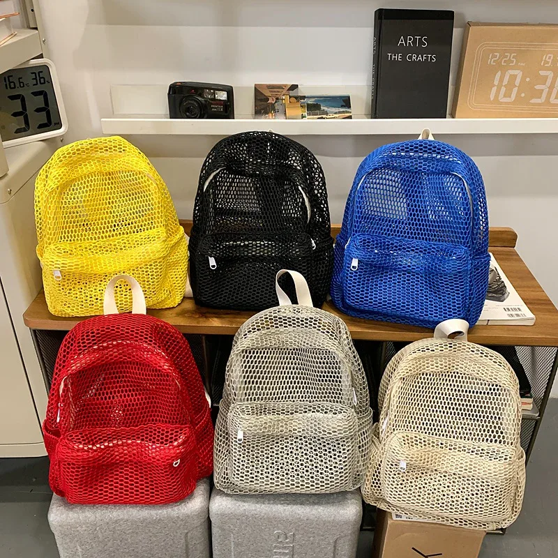 nouveautés petit sac à dos en maille sacs femmes mode couleur unie sacs à dos femmes voyage simple plage étudiant école sacs à dos