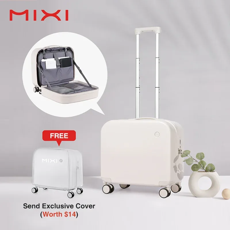 mixi valise à main 16 pouces hommes cabine d'embarquement femmes bagages roulant spinner roues sac de voyage 34l 100% pc léger