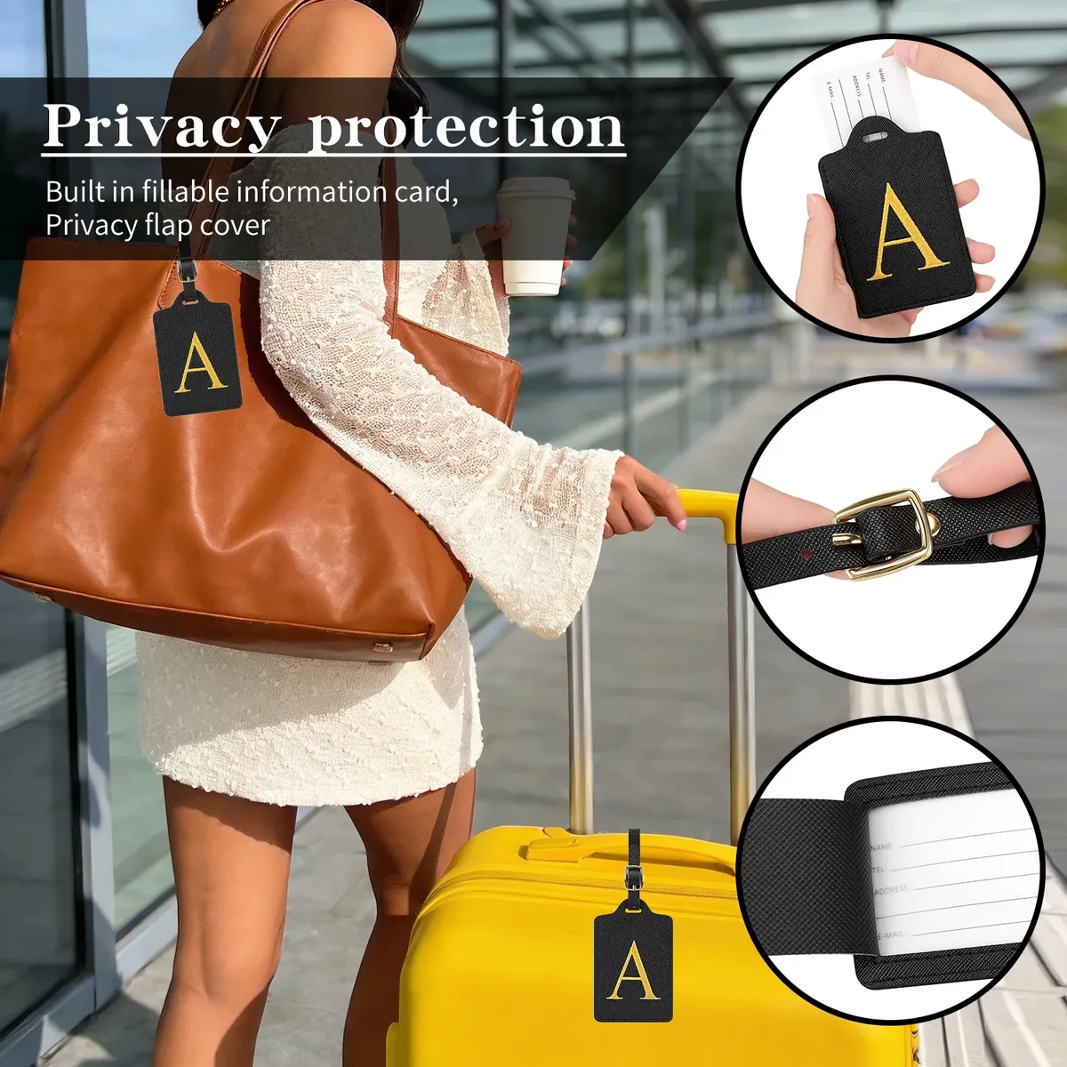 étiquette de bagage personnalisée avec 26 lettres, étiquette de nom initiale pour valise, accessoires de voyage anti-perte, adaptée aux voyages, à l'école
