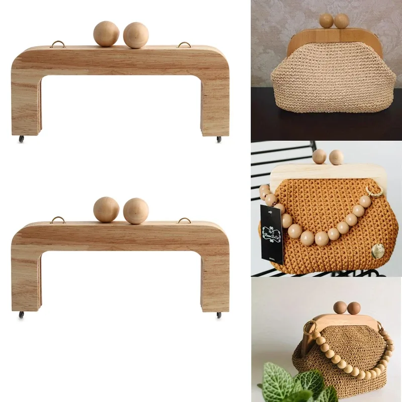 Cadre de portefeuille d'embrayage en bois 20x8cm, 1 pièce/2 pièces, cadre en bois massif avec fermeture à vis, boucle baiser, poignée de sac à bandoulière