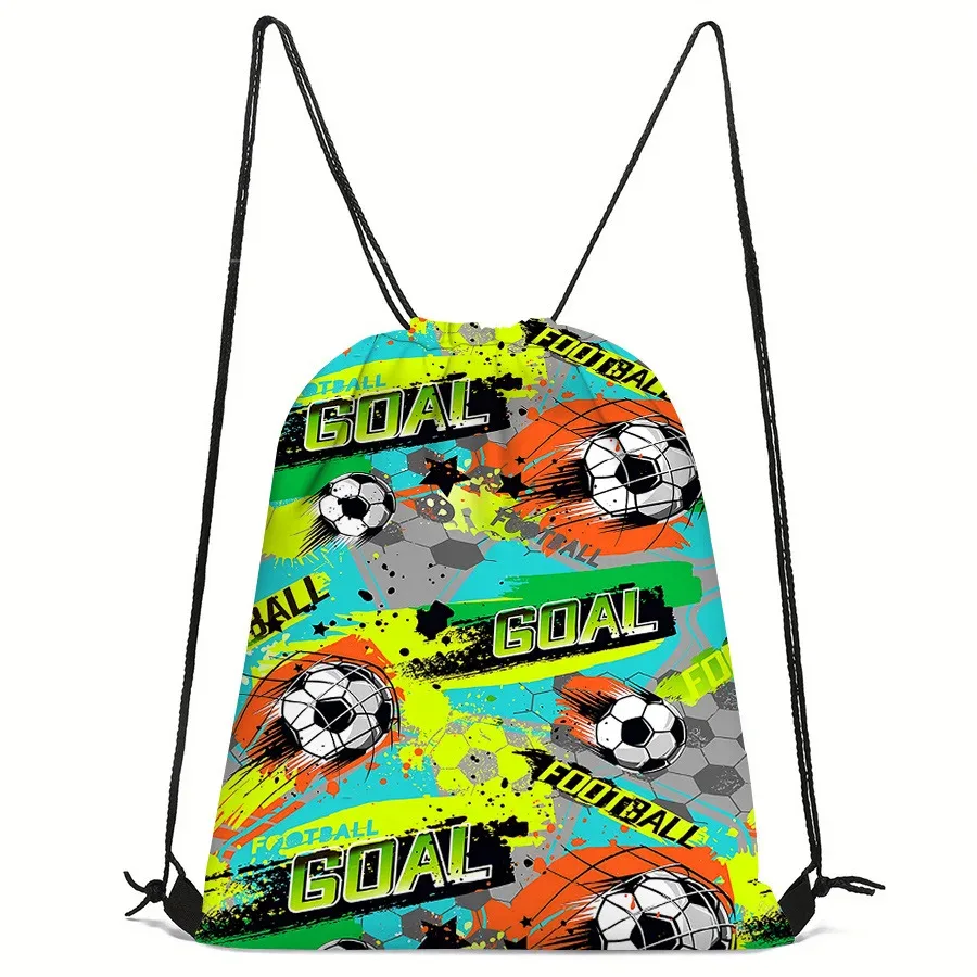 sac de sport à cordon de serrage imprimé football, sac à dos unisexe, motif créatif durable pour la randonnée et les voyages