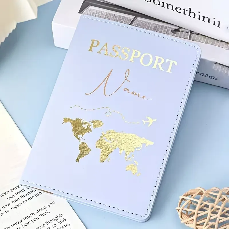 porte-passeport personnalisé avec lettres, étui pour passeport avec carte du monde et texte personnalisé. organisateur de documents portable et mignon multi-usages pour personnalisation diy