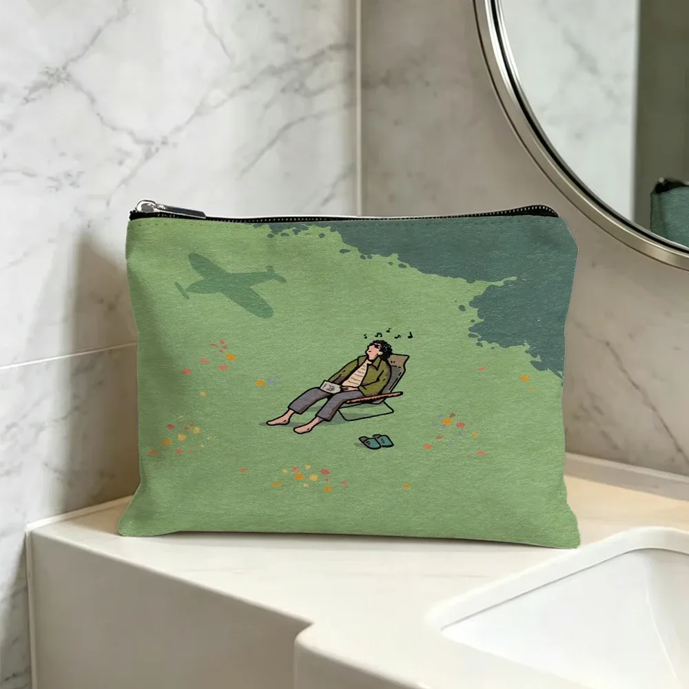 trousse de maquillage en toile sur le thème de la plage, pochette cosmétique de voyage avec fermeture éclair, organisateur de toilette portable pour femmes et filles.