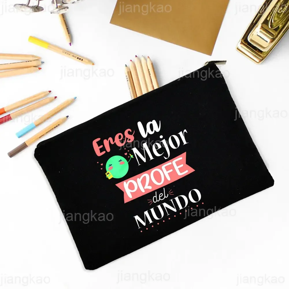 sac à crayons imprimé espagnol, meilleur professeur dans le mot, école, fournitures de papeterie, sacs de rangement, trousse de maquillage de voyage, poudre de toilette, cadeaux