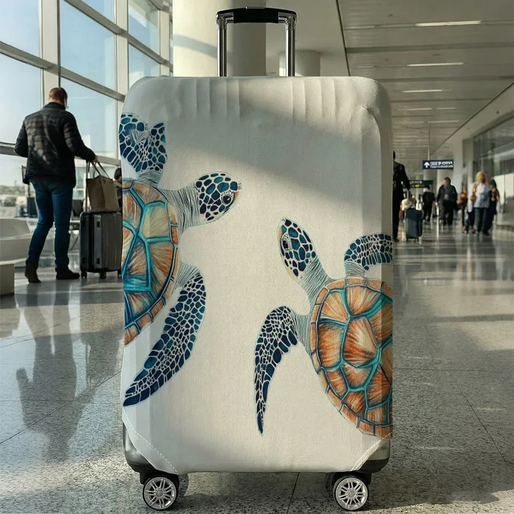 housse de protection pour bagages motif double tortue des profondeurs, convient aux bagages de 18 à 32 pouces, avec protège-poignées, accessoire de voyage