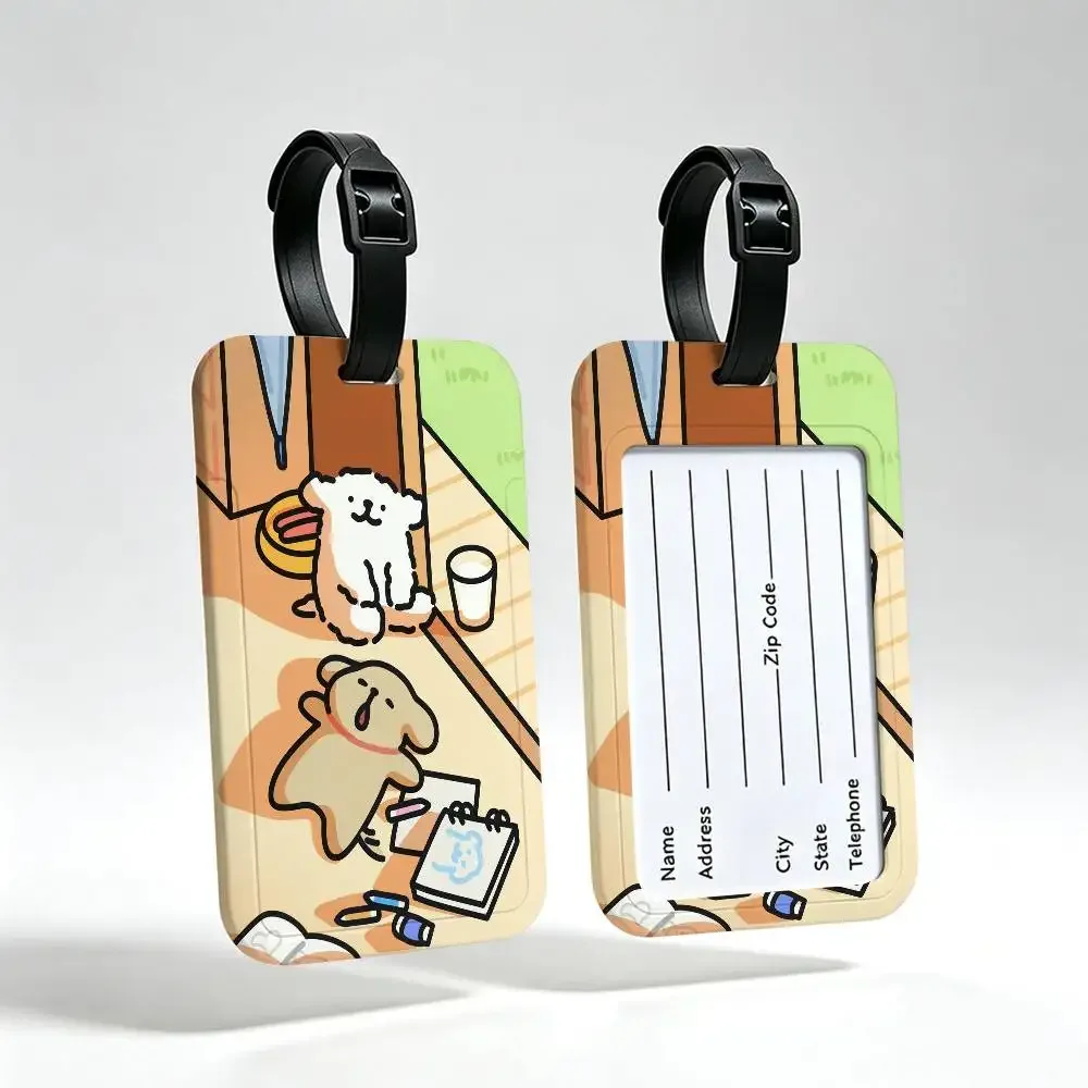 line cartoon p-puppys étiquette de voyage anti-perte en pvc, porte-carte d'informations, étiquette de bagage imperméable