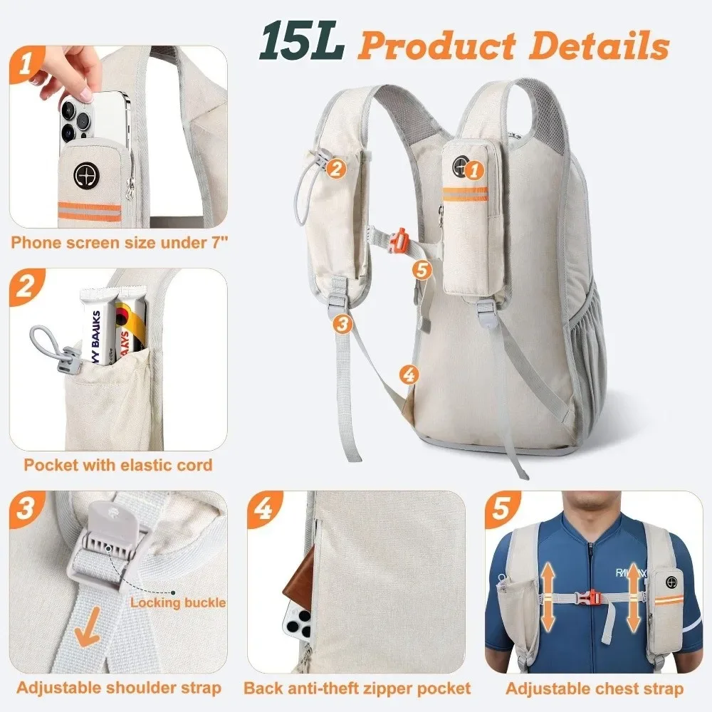 Sac à dos de randonnée de haute qualité 15L, léger, pliable, petit sac à dos, plusieurs poches, compact, ultraléger, sac à dos de randonnée d'une journée